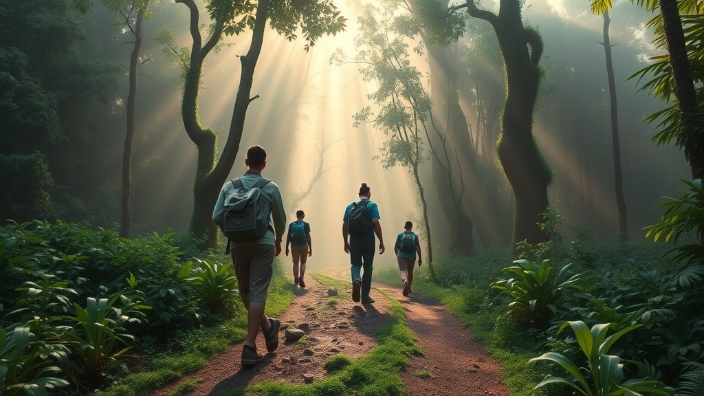 travelers and guides beginning gorilla trek in misty Uganda forest best time to visit uganda