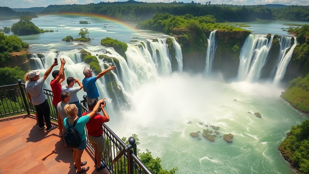 Tourists marvel at thundering Murchison Falls—a top waterfall and wildlife adventure in Uganda