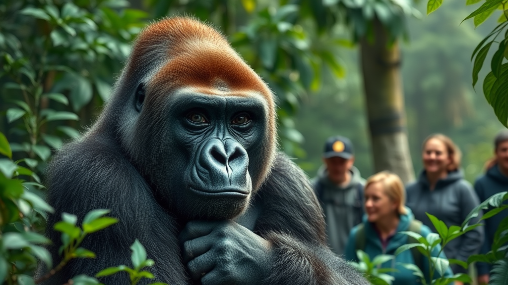 gorilla trekking in Bwindi Impenetrable National Park - Silverback and trekkers