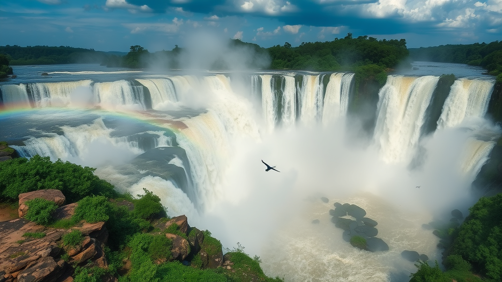 thundering Murchison Falls with rainbows, a must-see tourist attraction in Uganda
