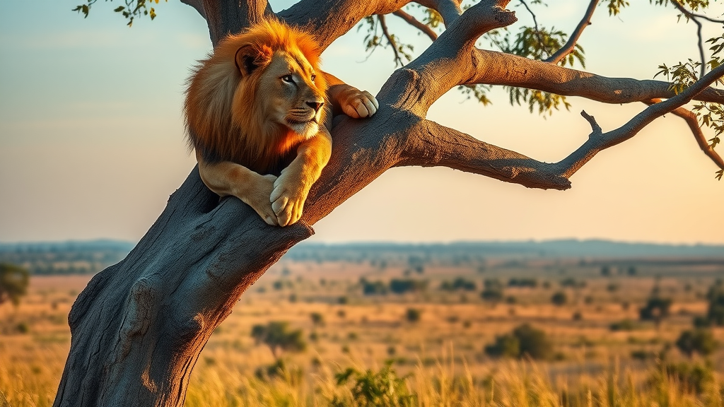 tree-climbing lion in Queen Elizabeth National Park surveying savannah, Uganda safari highlight