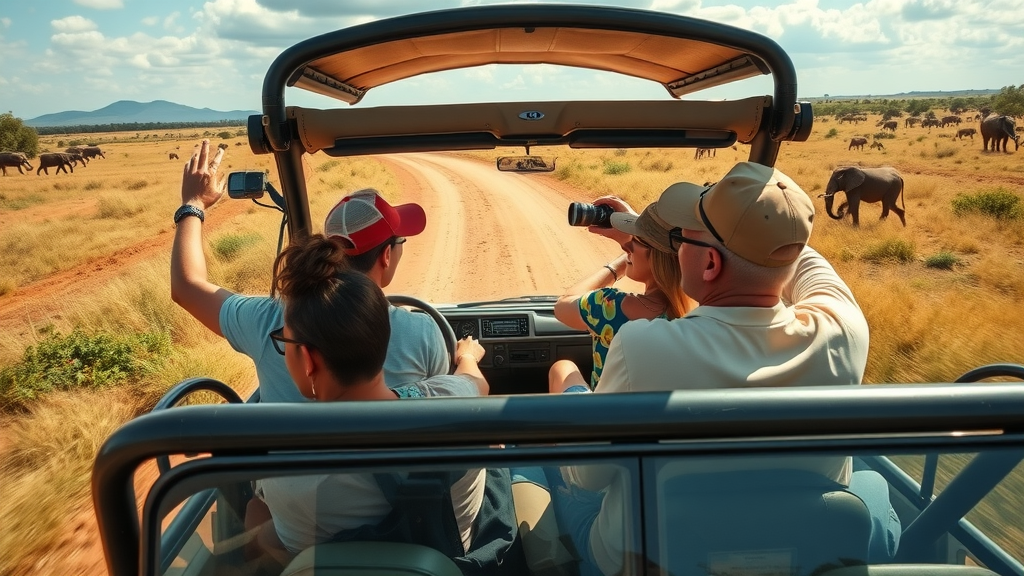 Tourists on a game drive safari in Queen Elizabeth National Park, wildlife in Uganda