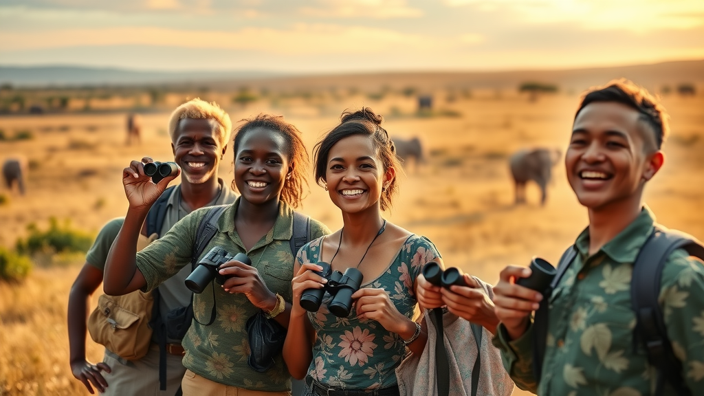 travel group observing wildlife in Ugandan savannah during best time to visit uganda