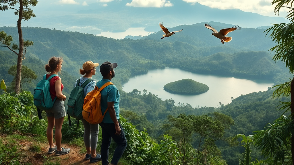 western uganda pearl of africa crater lakes explorers pausing admiring nature