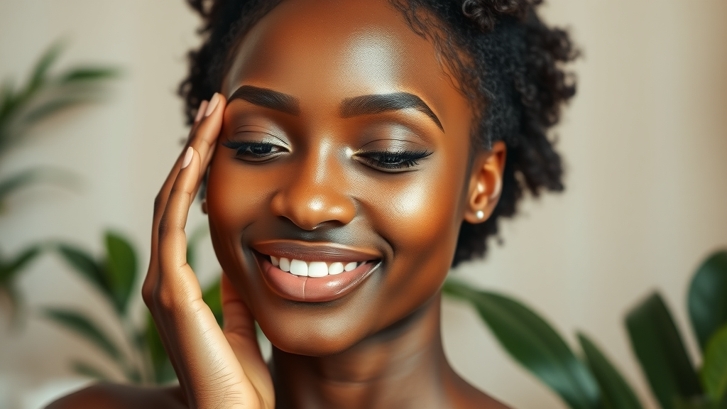 Radiant African woman enjoying facial treatments Kampala in a modern spa with glowing skin