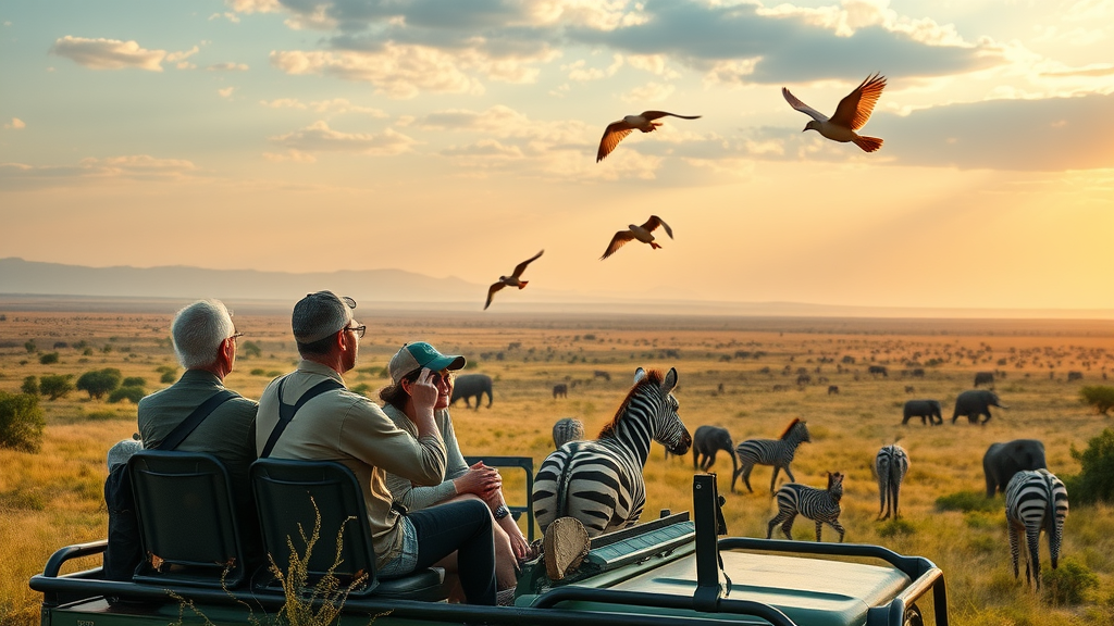 Tourists enjoying safari adventure with tours service Kampala in Ugandan savannah.