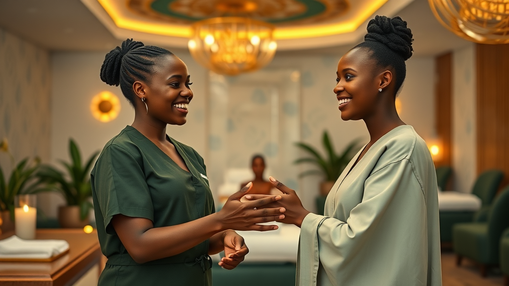 hands of brama massage spa in kampala elegant interior with staff greeting client