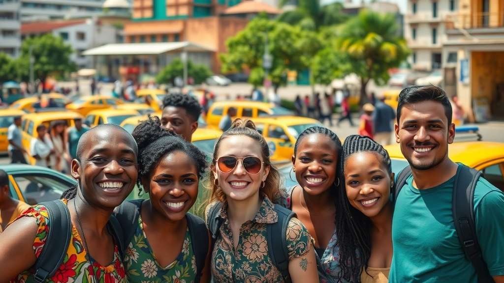 Happy tour group explores Kampala city center with expert tours service Kampala guide.